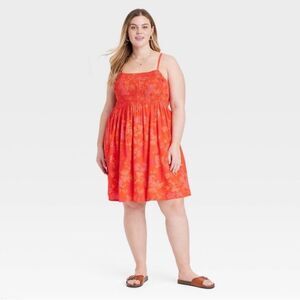 Universal Thread Linen/Rayon Mix Orange Smocked Sundress. Size Medium. NWT